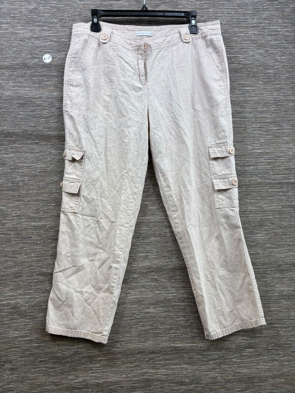New York Company Linen Blend Cargo Pants Womens Size 10 Oatmeal Mid Rise